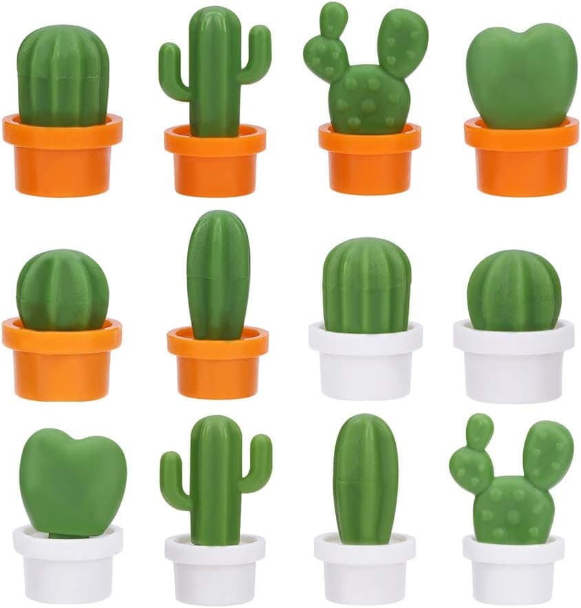 12 Pack Cute Cactus Refrigerator Decor Yellow Locker Decoration Accessories Funny Succulent Plant Fridge Cheer for Home Kitchen Office Whiteboard Dry Cleaning Board Decor