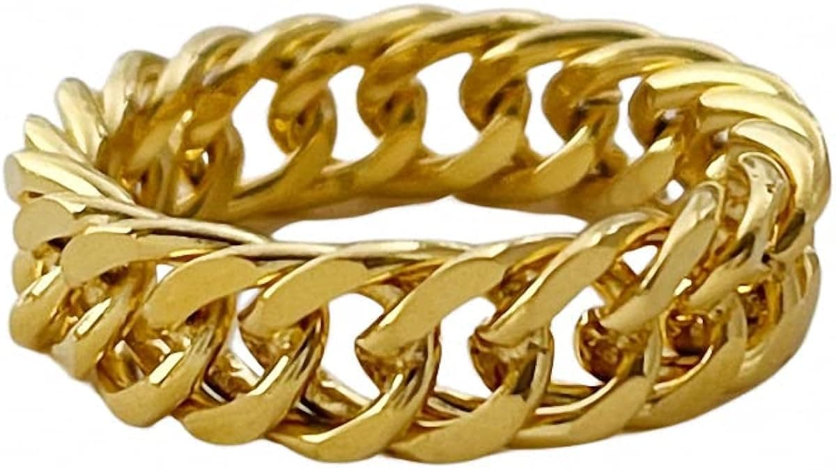 6mm Minimalist 18K Gold Stainless Steel Rings Women Link Chain Ring Finger Rings