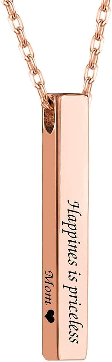MeMoShe Personalized Bar Necklace, 18K Gold Plated Custom Name Engravable Necklace with Adjustable Chain Charm Gift for Bridesmaid