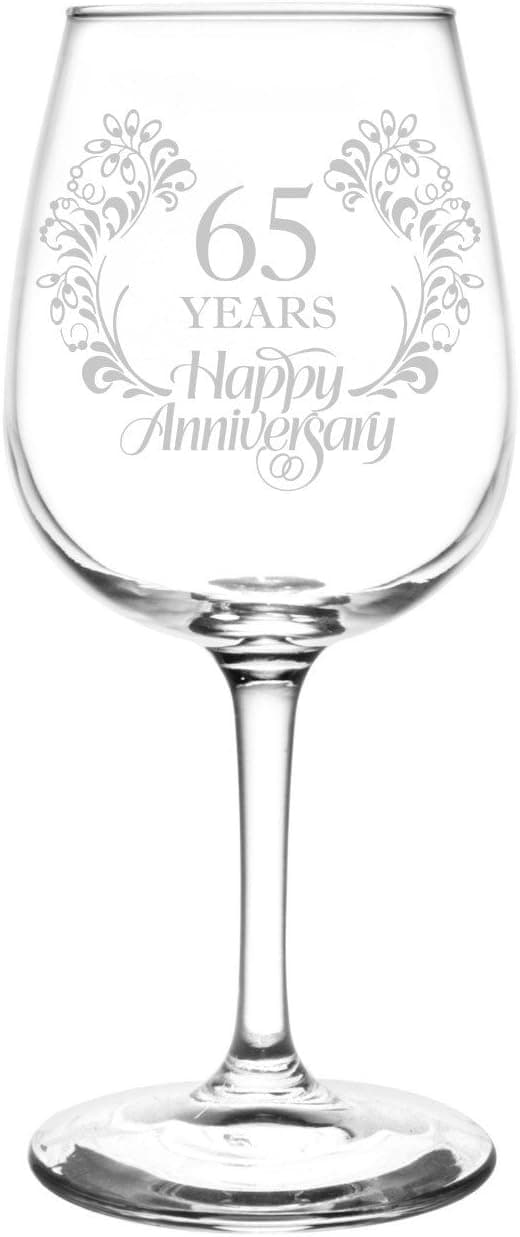 (65th) Beautiful & Elegant Floral Happy Anniversary Wedding Ring Inspired - Laser Engraved 12.75oz Libbey All-Purpose Wine Taster Glass