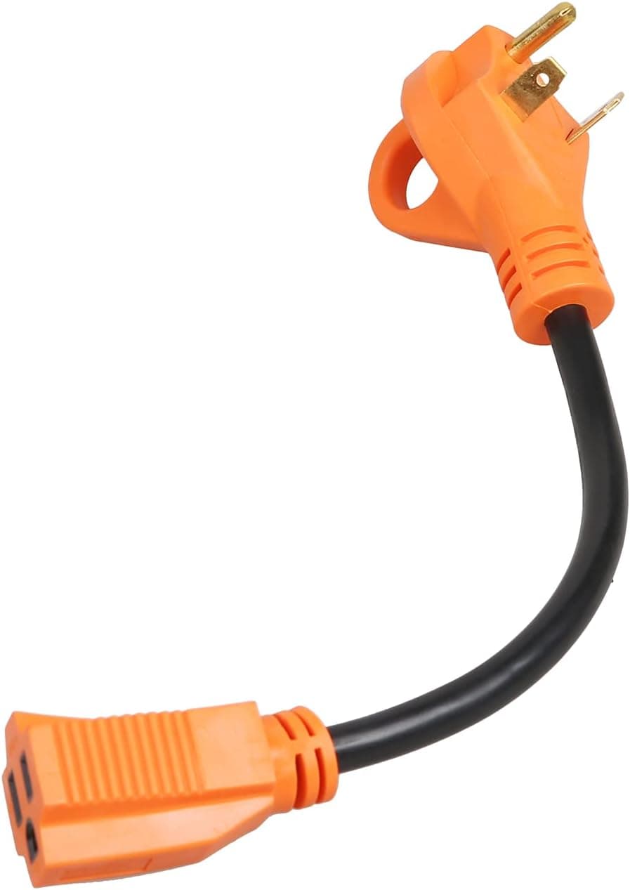 TREKPOWER Dogbone Heavy Duty RV Power Adapter, 30amp Male to 15amp Female Dogbone Power Cord with Handle 12" 12AWG/3 Cord