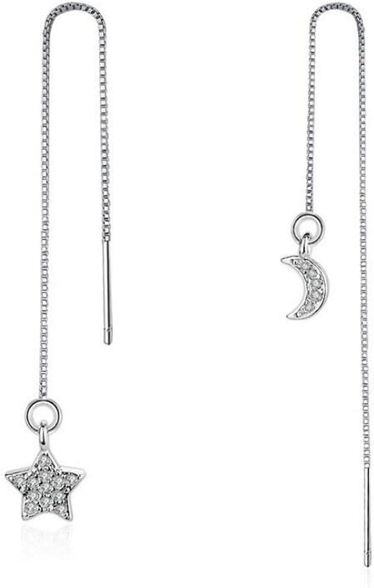 Creativelife Women's S925 Silver Star Moon Tassel Earrings Korean Fashion Earrings