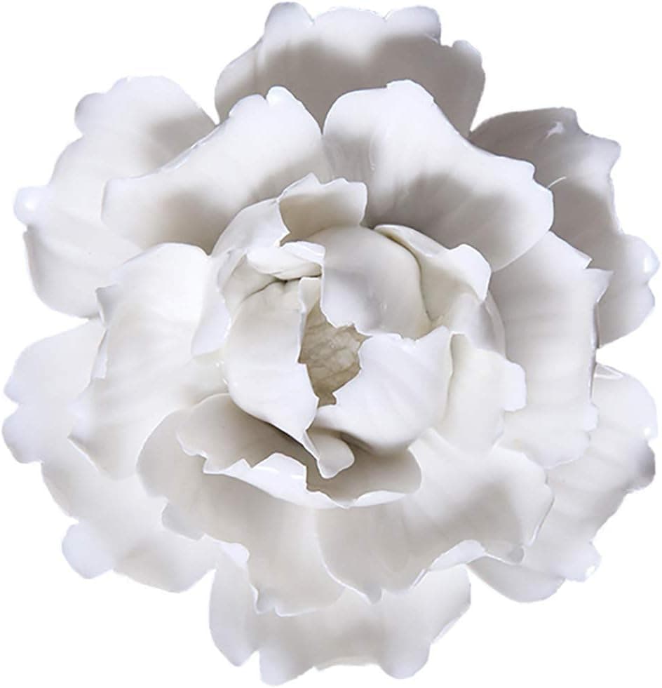 ALYCASO Peony Ceramic Flower Wall Décor Artificial 3D Flower Wall Art for Living Room Home Hallway Bedroom Kitchen Farmhouse Bathroom Dining Room, White, 4.72 inch