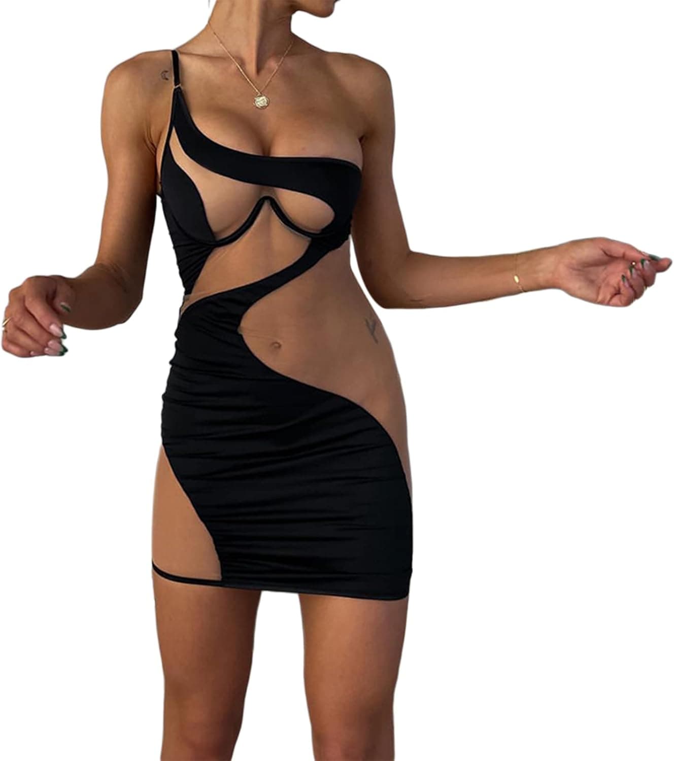 NUFIWI Women Sparkle Mini Dress Sleeveless Backless Bodycon Short Dresses Spaghetti Strap Rhinestone Party Club Cami Dress