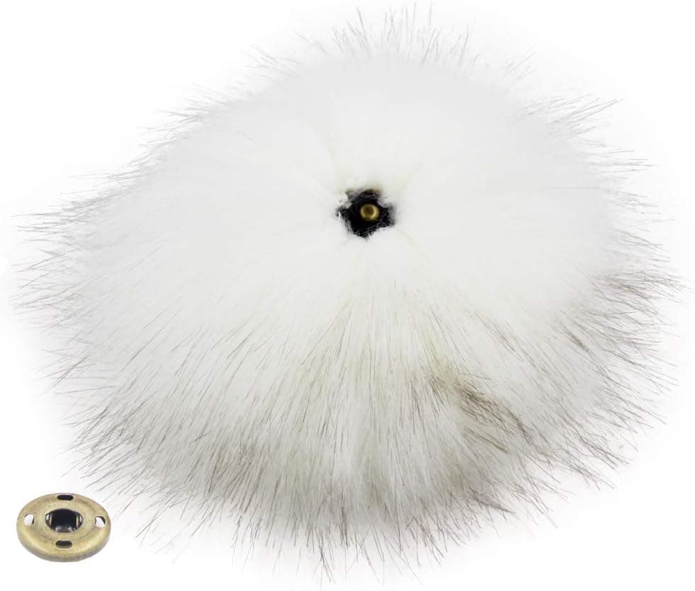 SUSULU Set of 12pcs Faux Fox Fur Pompoms for Hats 12CM 4.7inch Fur Pompoms with Snap Buttons (White)