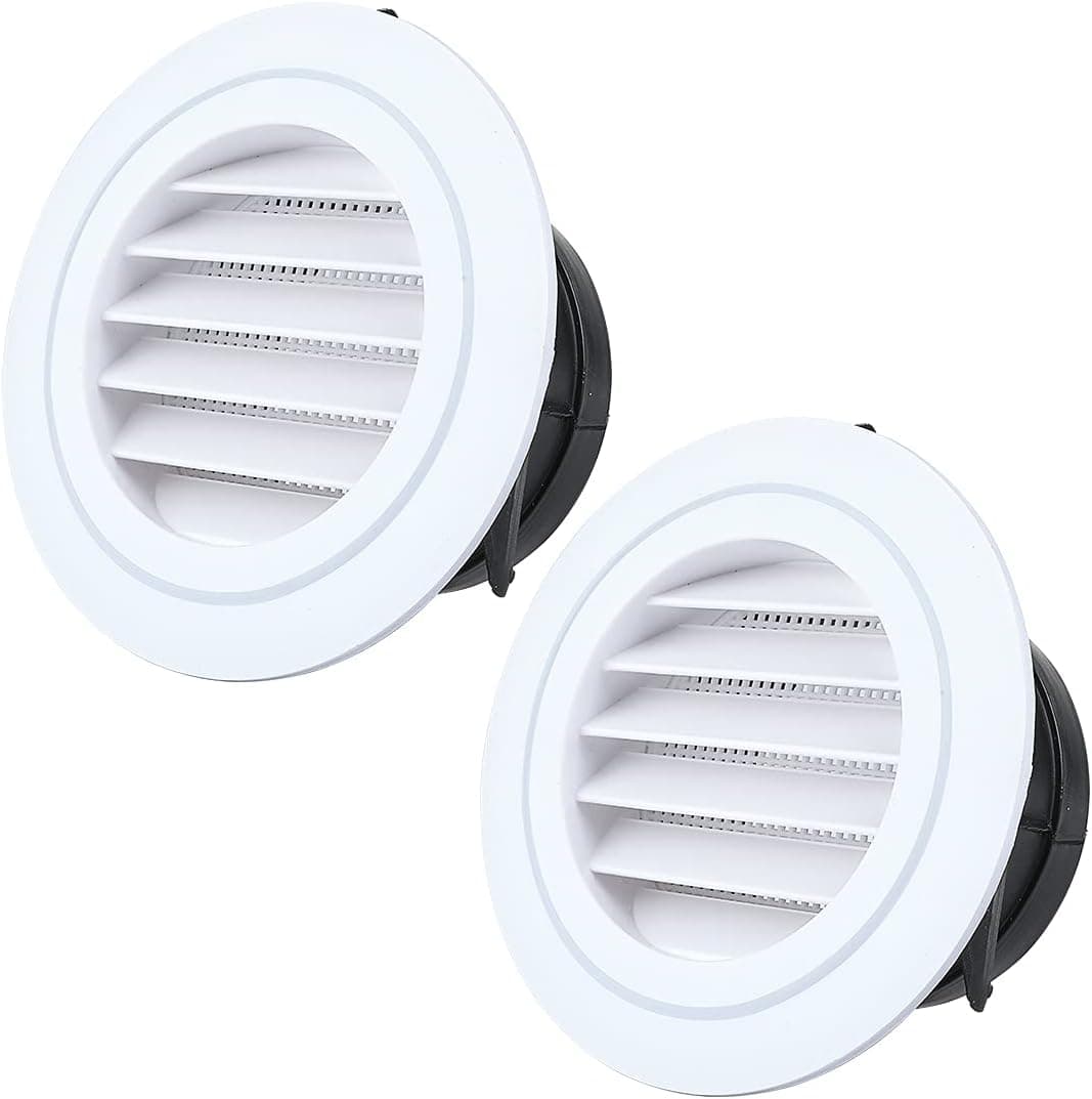 Livtor 4 Inches Soffit Vent Grille Covers Round Louvered with Built-in Screen for Bathroom Kitchen Office(2 Packs)