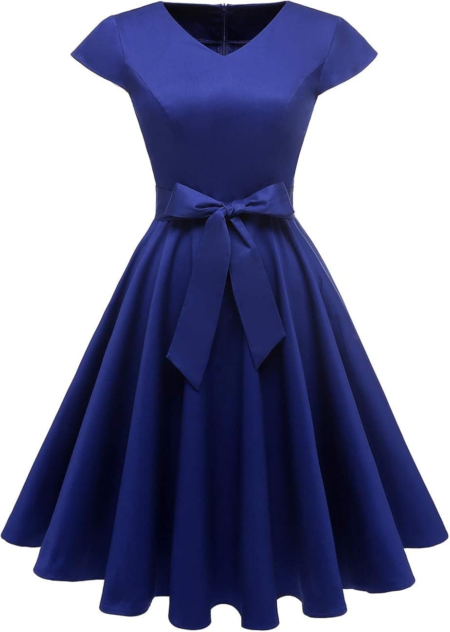 Kingfancy 50s Homecoming Dress, 1950 Cocktail Vintage Dress V Neck Prom Midi Dress