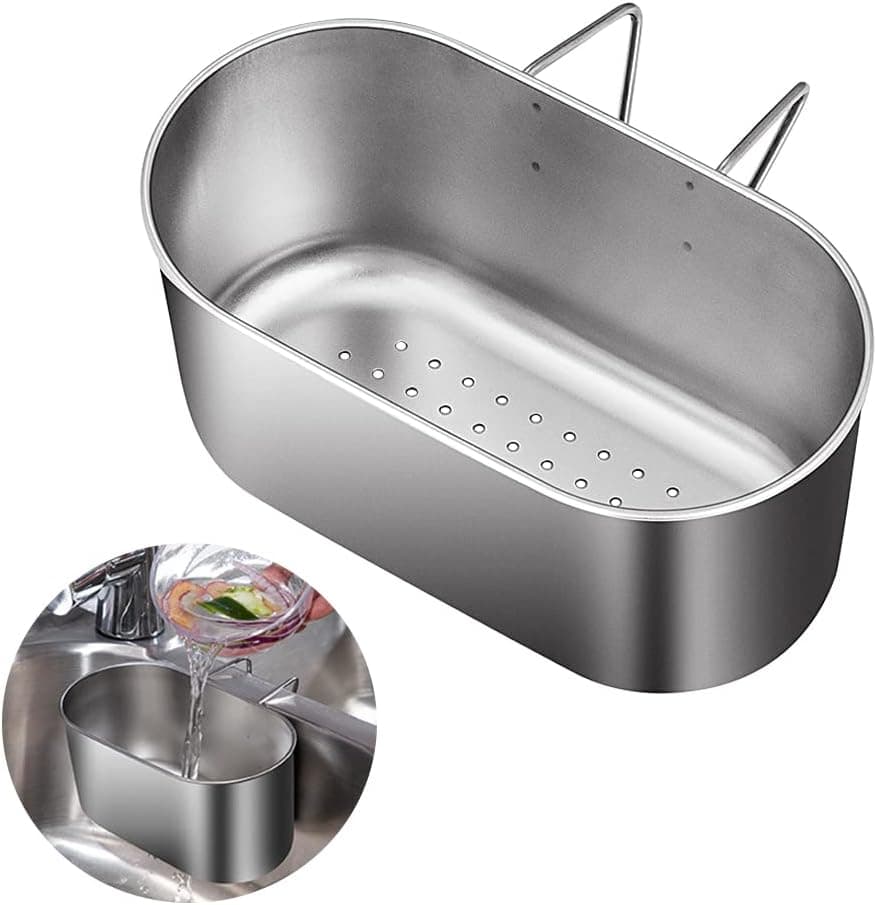 Stainless Steel Sink Drain Strainer Basket, Multifunctional Hanging Sink Strainer Colander Drain Basket for Filter Kitchen Waste and Wash Vegetables Fruits (Silver)