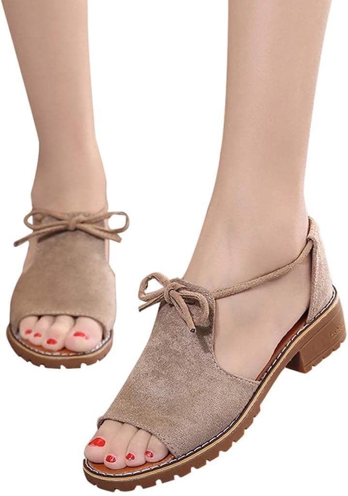 Amlaiworld Women Open Toe Sandals Working Shoes Ladies Lace Up Wedge Espadrilles Summer Chunky Holiday Sandals Shoes