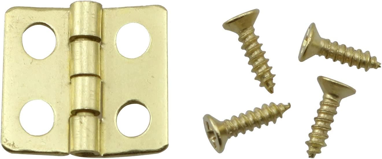 Youliang Mini Hinges 30PCS Golden Brass Tiny Metal Retro Hinge with 120PCS 2x8mm Screws for Jewelry Box Miniature Wooden Box Miniature Cabine Closet Miniature Dollhouse Furniture Accessories