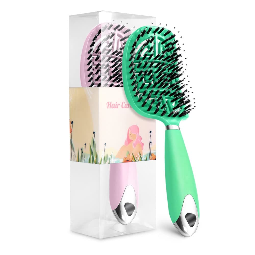 Sindax 2Pcs Hair Brush,Detangling Brush With Soft Bristles For Women Kids Curly Natural Thick Thin Hair Great On Wet Or Dry Hair Vented Hair Brush With Lightweight Design, Faster Blow Drying (Pink+Green)