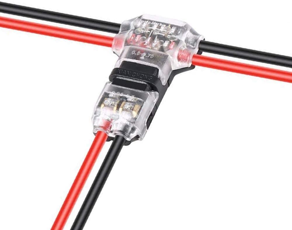 UOHGDPY Wire Connectors - Pack of 10 Low Voltage T Tap Wire Connectors T Type 2 Pin Solderless No Wire - Stripping Required for Mid-span Branching in Wires Connection Fits 20/22 AWG Cable Wires??¨º