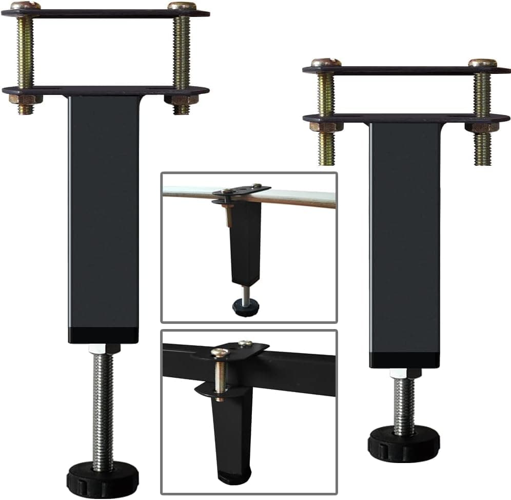 N+A KUSRUP Metal Adjustable Height Bed Furniture Foot Legs Replacements Center Frame Slat Support Leg for Platform Bed Frame Replacement Parts Risers Heavy Duty Easy Install (5.9" to 8.6")