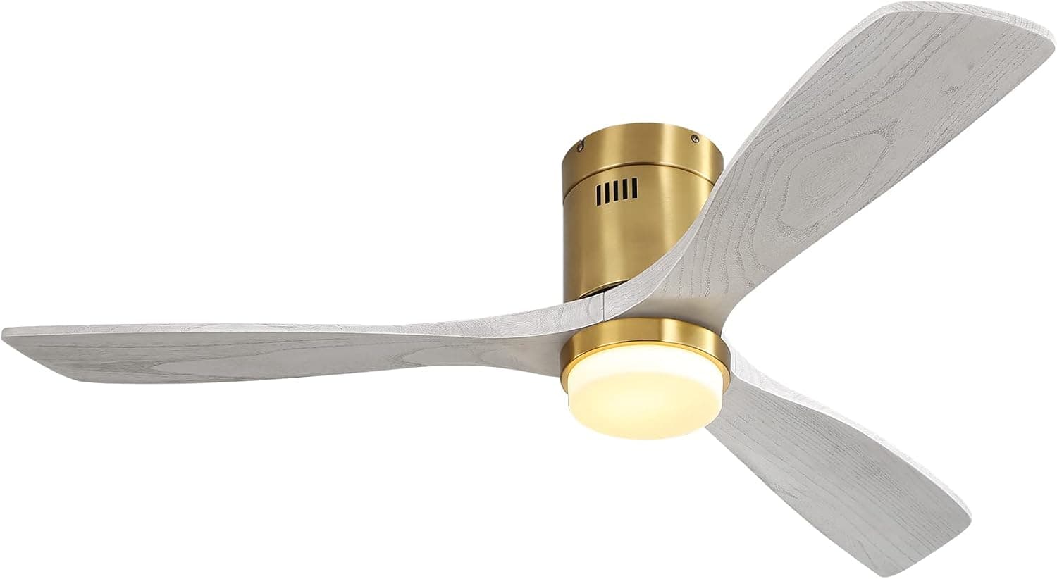 Sofucor 52 Inch Low Profile Ceiling Fan With Light 3 Carved Wood Fan Blade Indoor Outdoor Modern Flush Mount Ceiling Fan Noiseless Reversible DC Motor Remote Control for Kitchen Bedroom Farmhouse