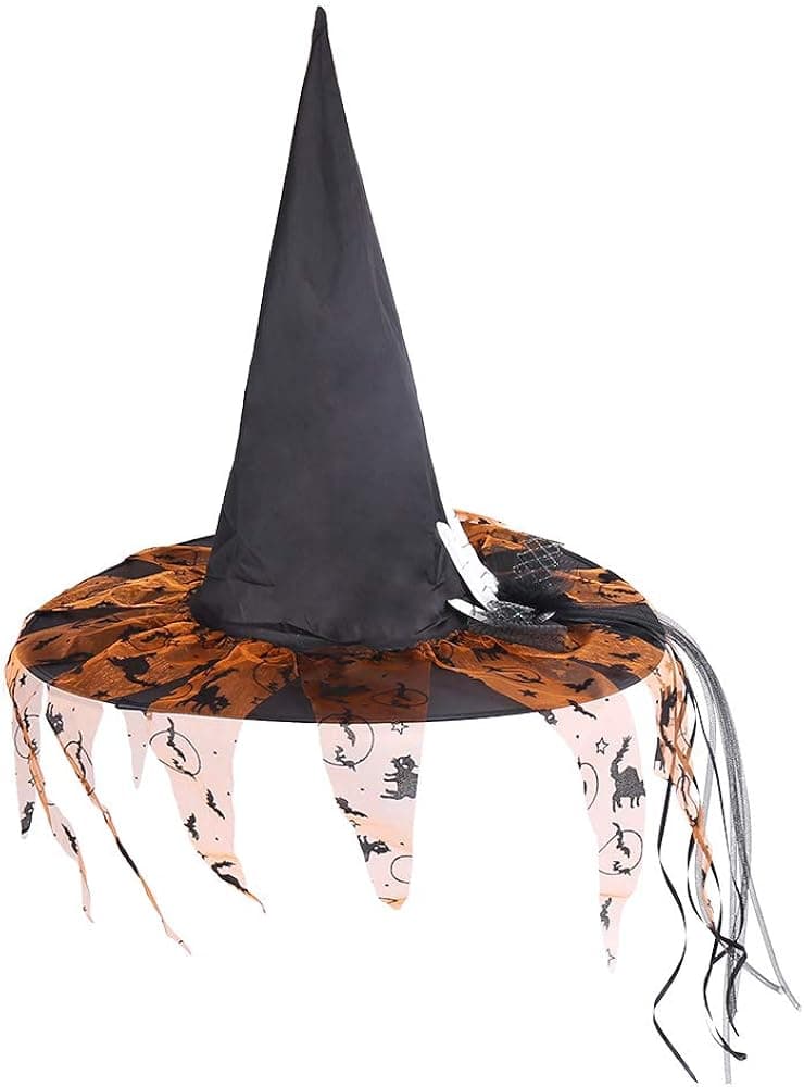 PTYQU Halloween Witch Hat for Women Girls Folding Witch hat Oxford Fabric Witch Cap for Halloween Party Costume Cosplay Hair Decorations Party Supplies Black