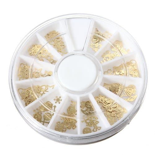 120pcs Mix Patterns Golden Metallic Patch Disk Device Nail Art Decoration Wheel (120pcs)