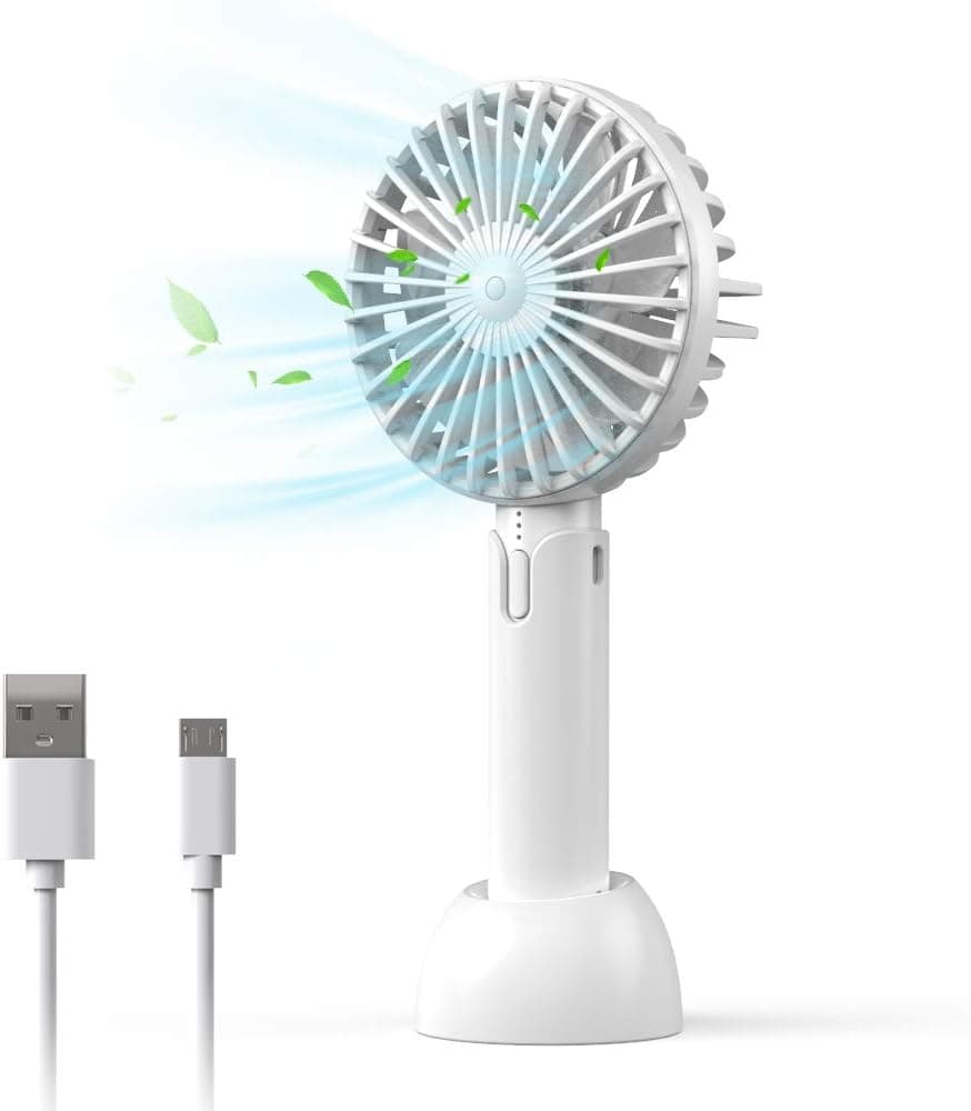 Ksera Mini Handheld Fan, Portable Personal Fan Rechargeable Battery Powered Fan,USB Desk Fan with Fan Stand 3 Speed Adjustable Powerful Airflow for Women Girls Office Room Travel Camping(White)