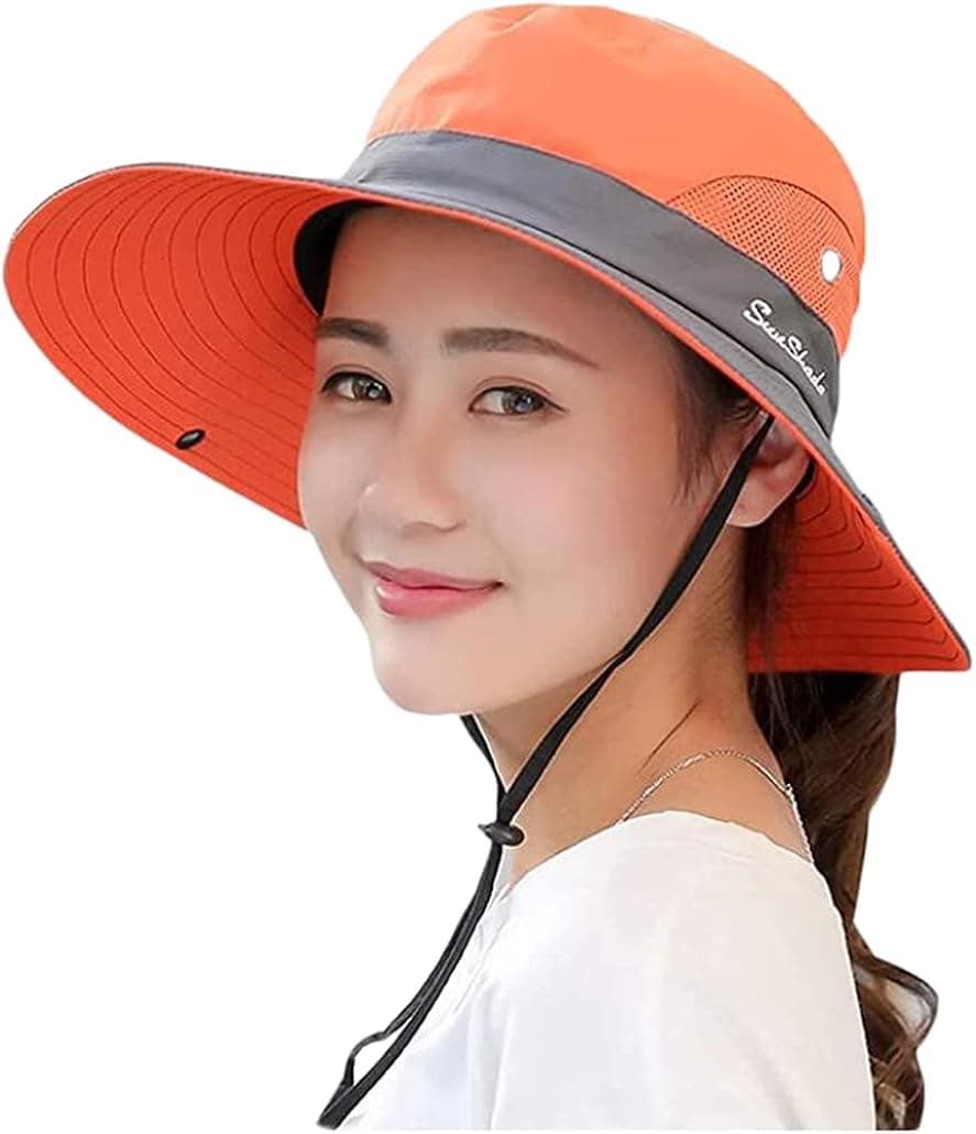 Women's Outdoor UV Protection Foldable Mesh Wide Brim Beach Fishing Hat