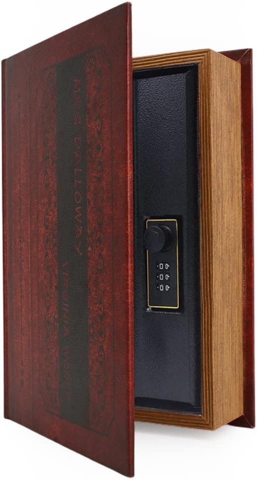 Wooden Decorations Book Safe , Antique Decorations Diversion Books with Secret Compartment Combination Lock,Vintage Book Storage Box for Shelves to Hidden Jewelry, Money and Cash (Combination Lock, Mrs Dalloway)