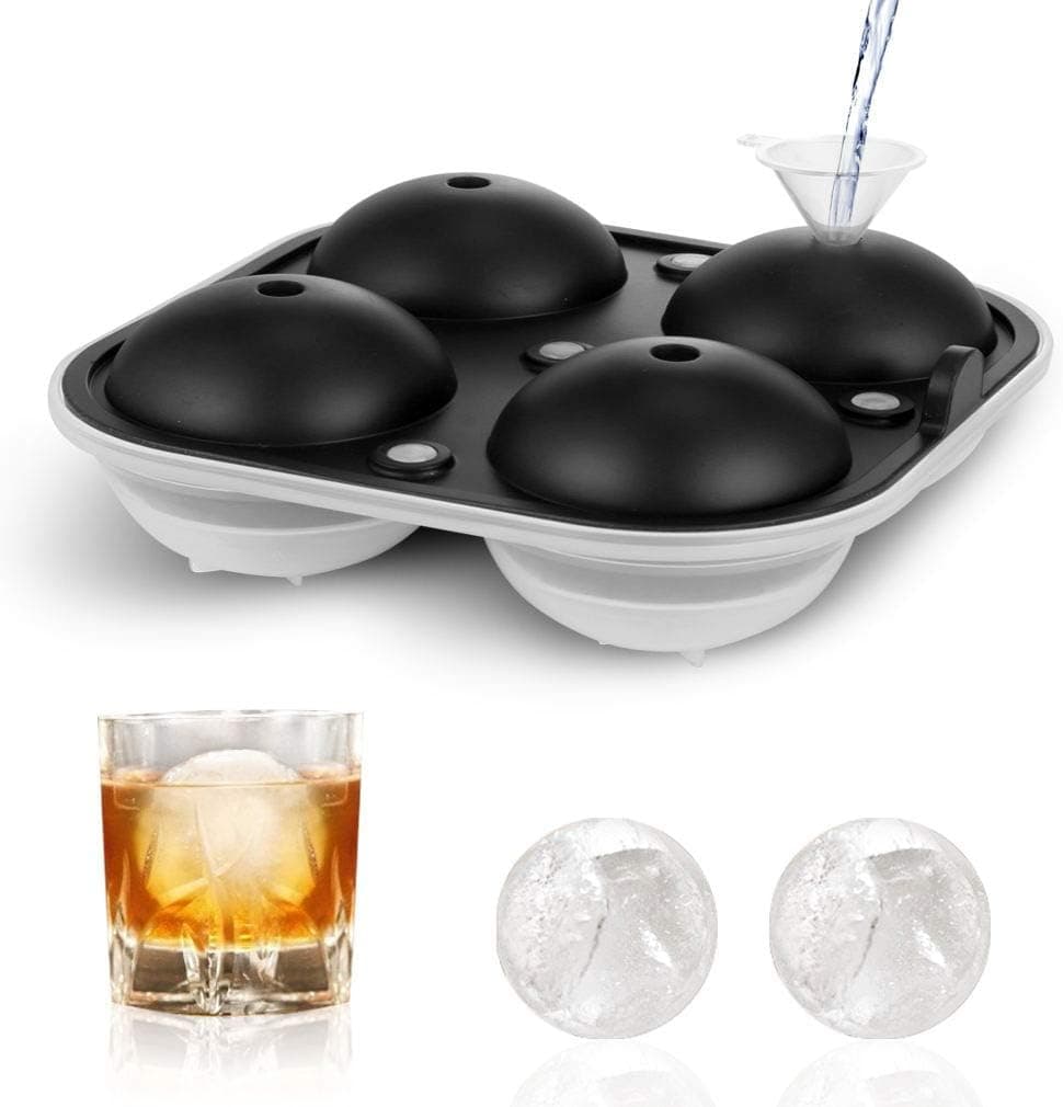 TGJOR Ice Cube Trays, Easy Release Ice Sphere Tray with Silicone Lid, Large Round 2.5 Inch Ice Ball Maker for Whiskey, Cocktail or Homemade (Funnel Included) (one pack)