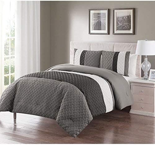 VCNY Home Edgemont 3 Pc Comforter and Pillow Shams Set, FULL/QUEEN 90" X 90", Grey