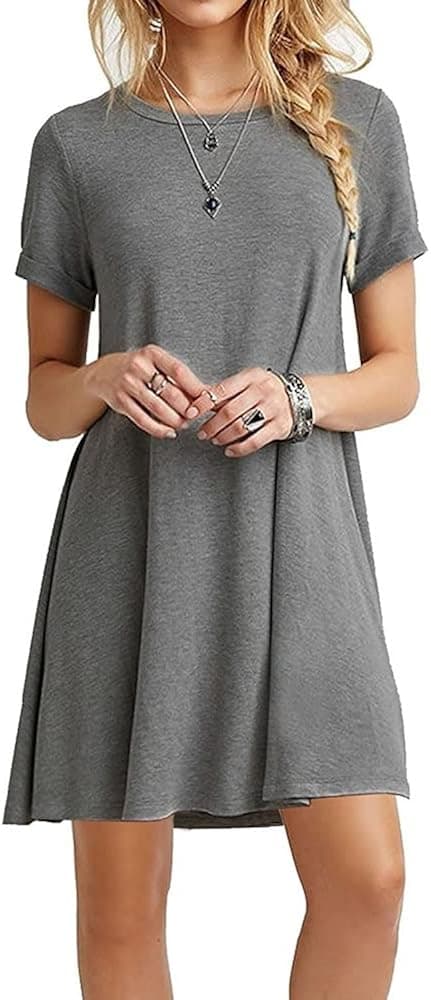 LARRONKETY 1 Or 2 Pack Women T-Shirt Short Sleeve Casual Summer Loose Flowy Dress