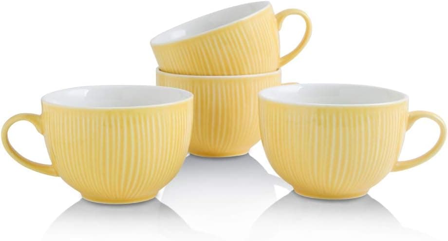 KOOV Jumbo Soup Mug, Soup Bowls with Handles Microwave Safe, Ceramic Soup Mugs with Handles, Jumbo Mug Set of 4, 24 Ounce (Yellow)