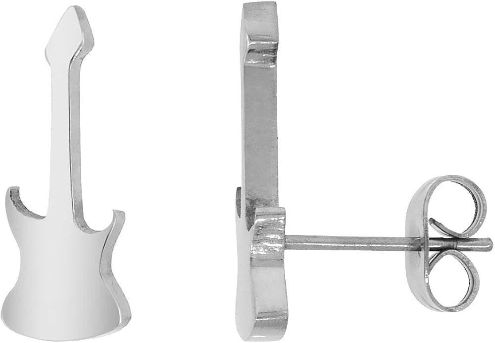 Small Stainless Steel Electric Guitar Stud Earrings 1-10 Pack 5/8 inch