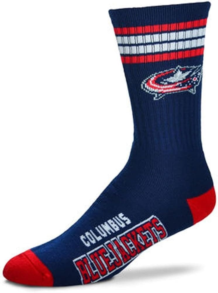 For Bare Feet NHL 4 Stripe Deuce Crew Men Socks-Columbus Blue Jackets-Large (10-13)