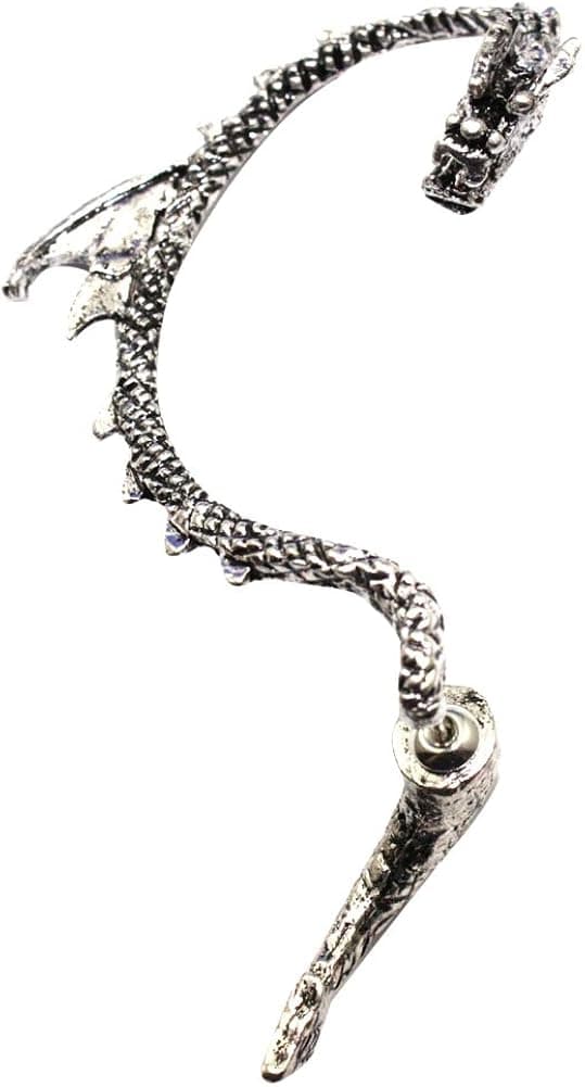 Zehui the Dragon's Lure (Stud) Gothic Earring Antique Silver Punk Rock Temptation Curve Ear Stud Cuff Clip Earring