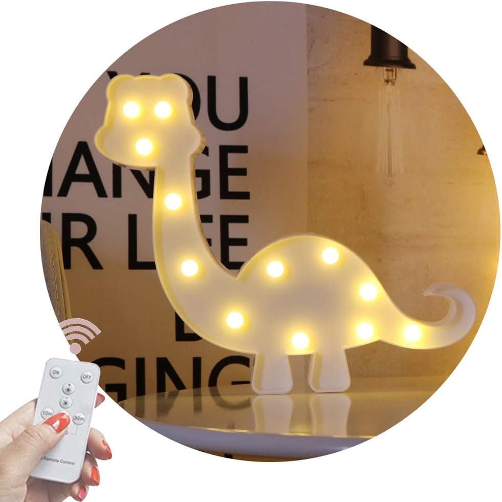 Obrecis Light Up Dinosaur Marquee Sign, Night Lights with Remote Control Timer Dimmable Dinosaur Decor for Children Gift Bedroom Baby Nursery Lamp (RC White Dinosaur)