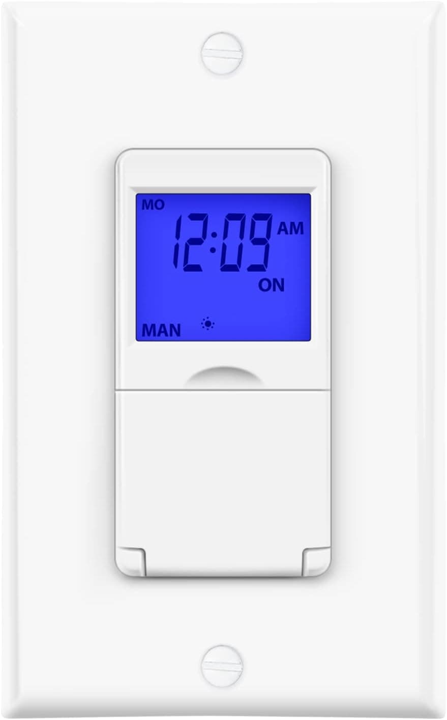 BN-LINK 7 Day Programmable Astronomical In-Wall Timer Switch for Lights, fans and Motors, Single Pole Only, No Neutral Wire Required, White