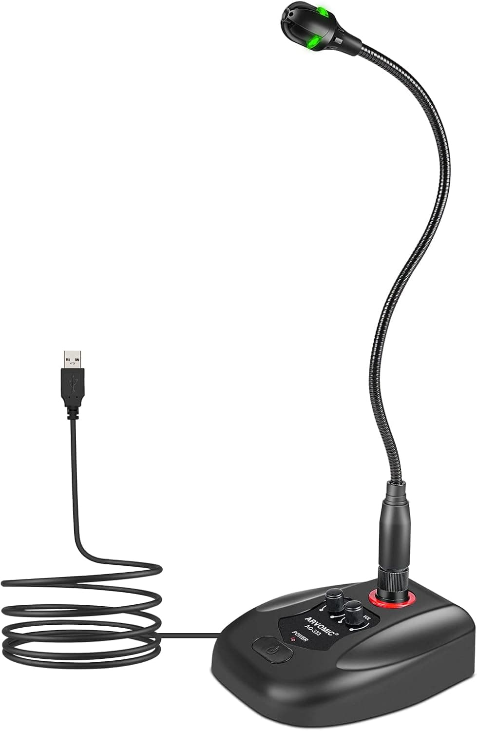 USB Microphone for PC, ARVOMIC Gaming Microphone, Gooseneck Computer Microphone, Desktop Mic w/Echo & Volume Control, PC Microphone for Podcast, Gaming & Streaming (AO-333)
