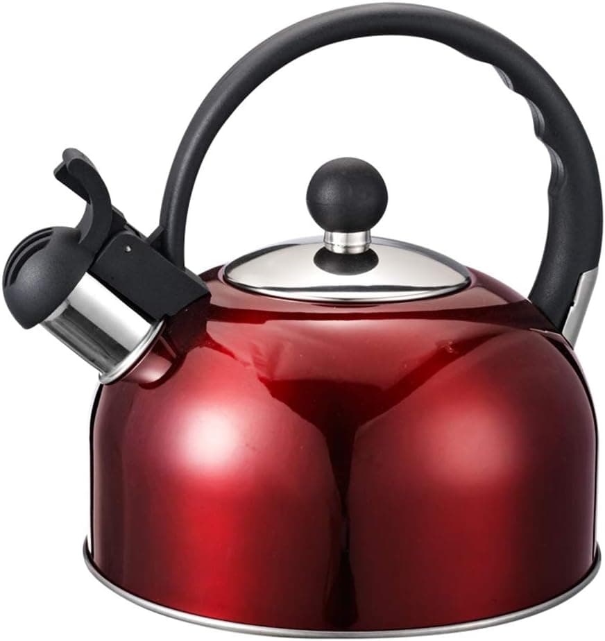 DPS&RXX Stainless Steel Whistling Tea Kettle, with Soft Grip Anti-Hot Handle Anti-Rust,Fast Boiling,Surgical Stainless Steel Teapot for All Stovetops,2.5L,Red