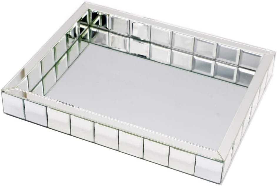 Meetart Rectangle Organizer 11" x 14" Decorative Silver Mosaic Mirror Tray Vanity Tray Serving Tray Jewelry Makeup Tray.