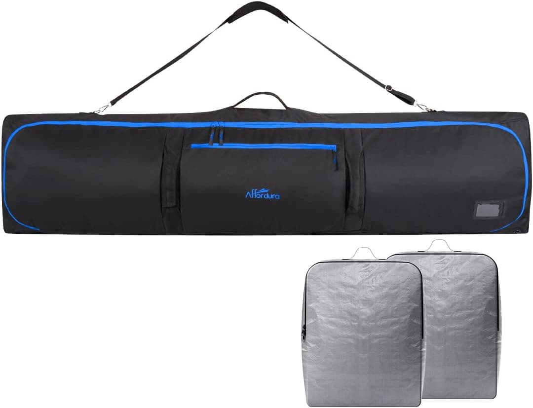 Affordura Snowboard Bag Fits 2-Piece Ski and Boot Bag Padded Ski Bag, 155/165cm Ski Bags and Boot Bags Waterproof Snowboard Bag for Air Travel with Removable Shoulder Strap, Ski Travel Bags for Flying