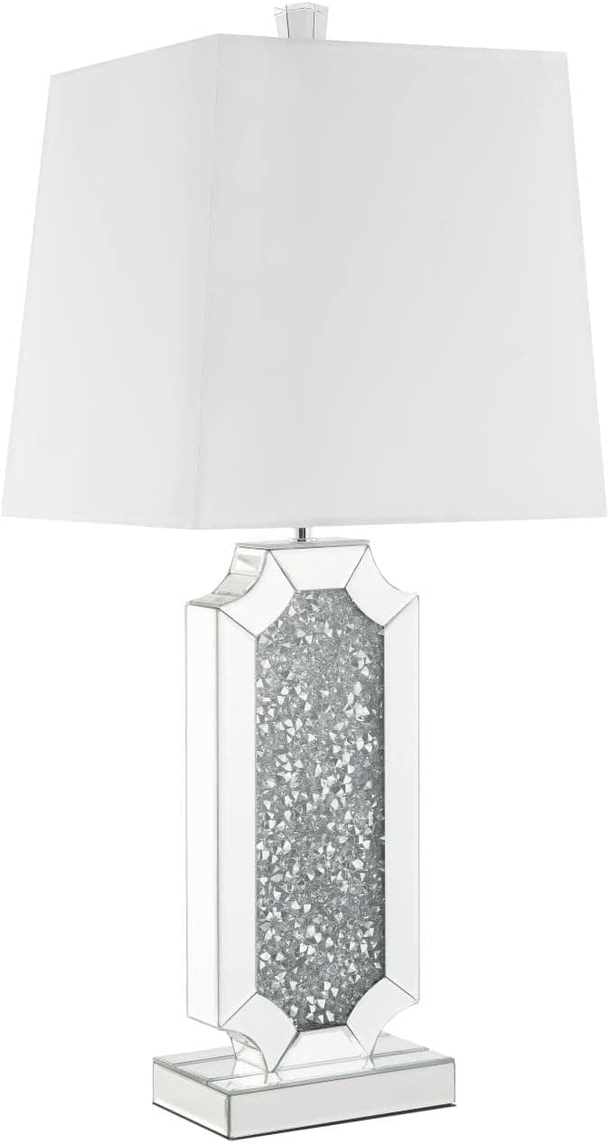 Acme Noralie Square Table Lamp in White Fabric and Mirrored