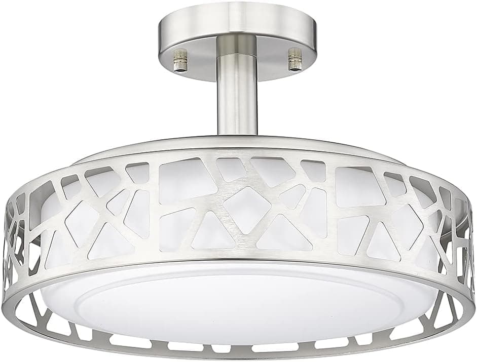 VICNIE 14inch Semi-Flush Mount Ceiling Light, 20W Dimmable Close to Ceiling Light Fixture, LED 3000K Warm White, Brushed Nickel Finish Metal Frame and Acrylic Shade