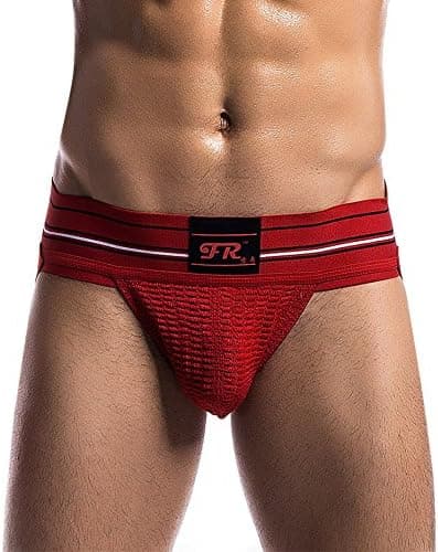 YiZYiF Man's Athletic Supporter Jock straps Underwear Bikini Panties (L, Red)