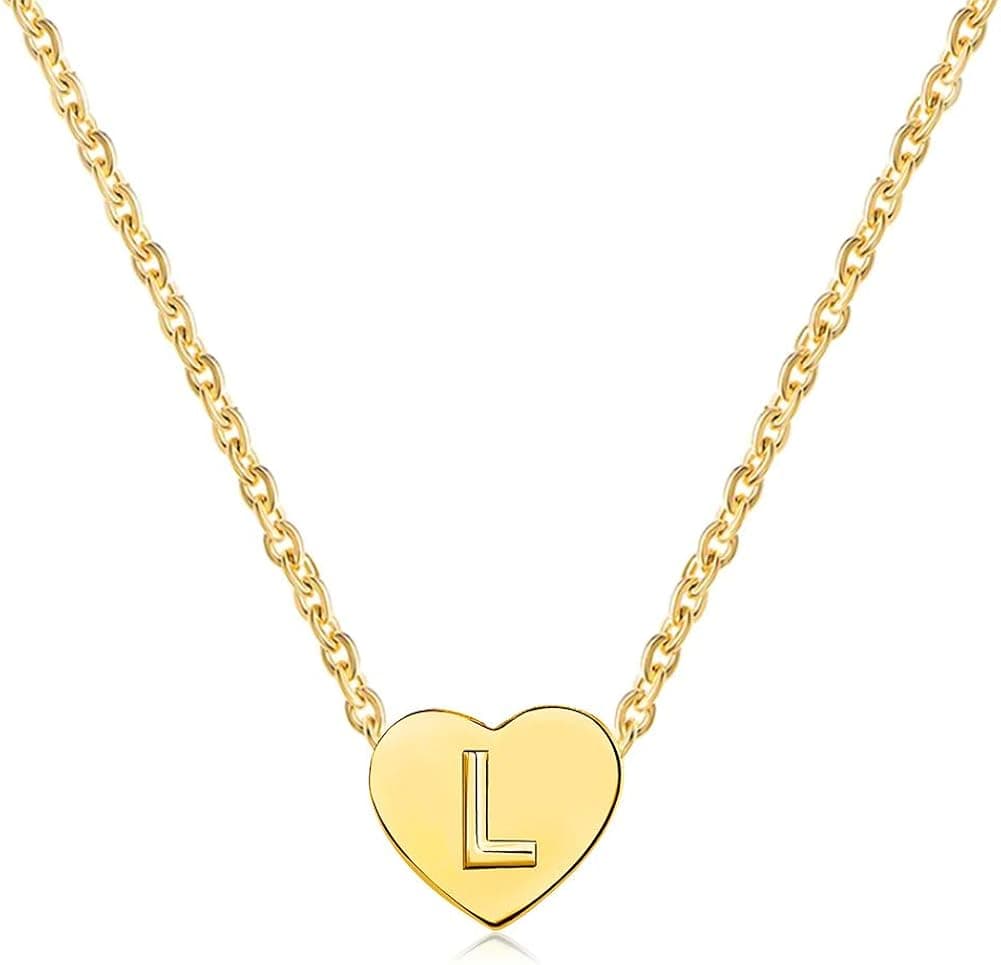 KunBead Granddaughter Letter Gold Initials L Heart Pendant Necklaces Love Name Necklace for Teen Girls