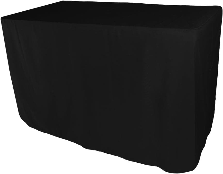 Iveecky 4FT Fitted 24 Inch Wide Rectangular Polyester Wedding Restaurant Banquet Party Tablecloth Black