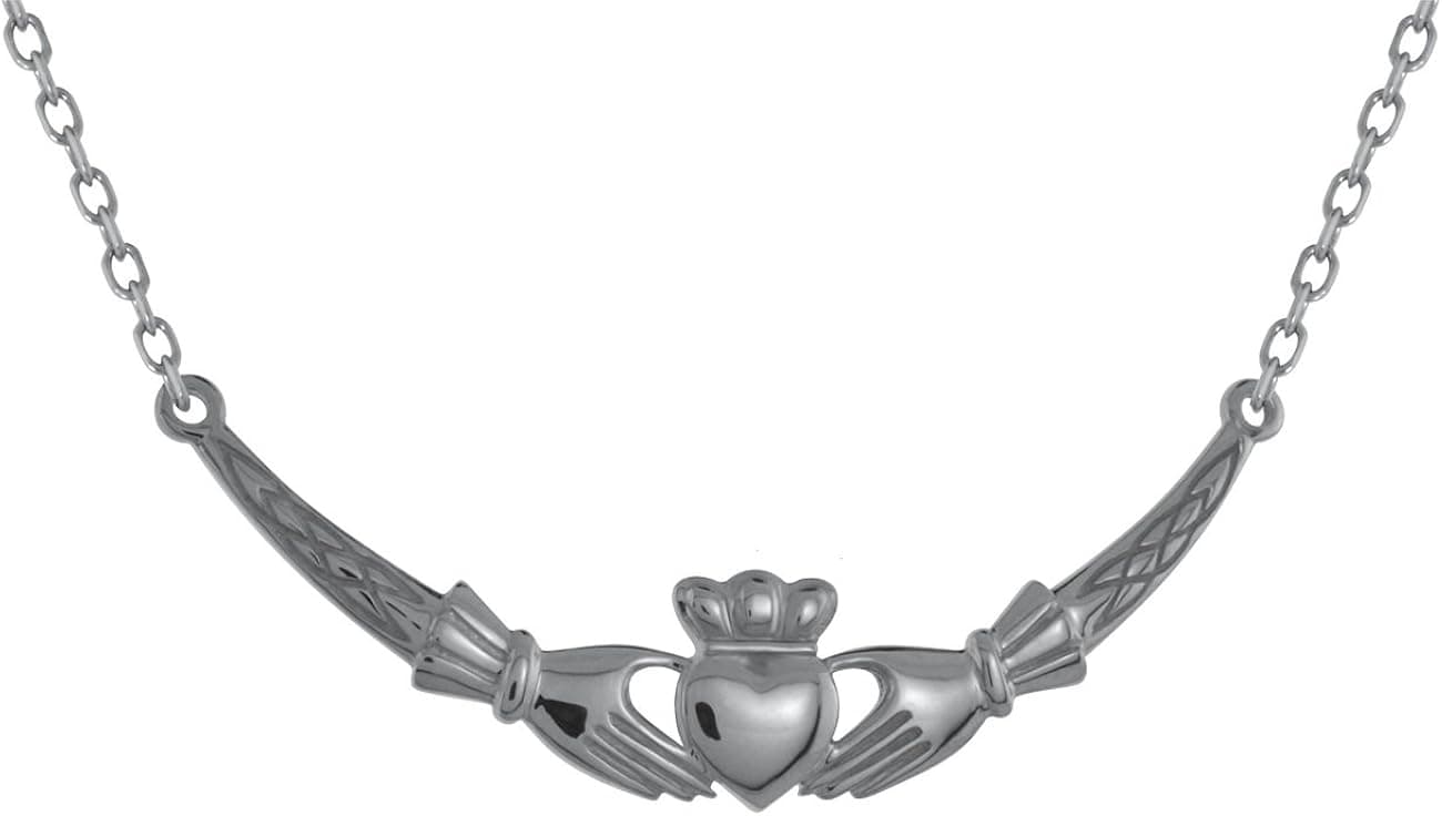 Biddy Murphy Claddagh Necklace Sterling Silver Bar Design Made in Ireland