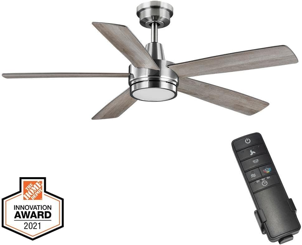 Hampton Bay Fanelee 54 in. White Color Changing Integrated LED Brushed Nickel Smart Ceiling Fan with Light Kit and Remote Control