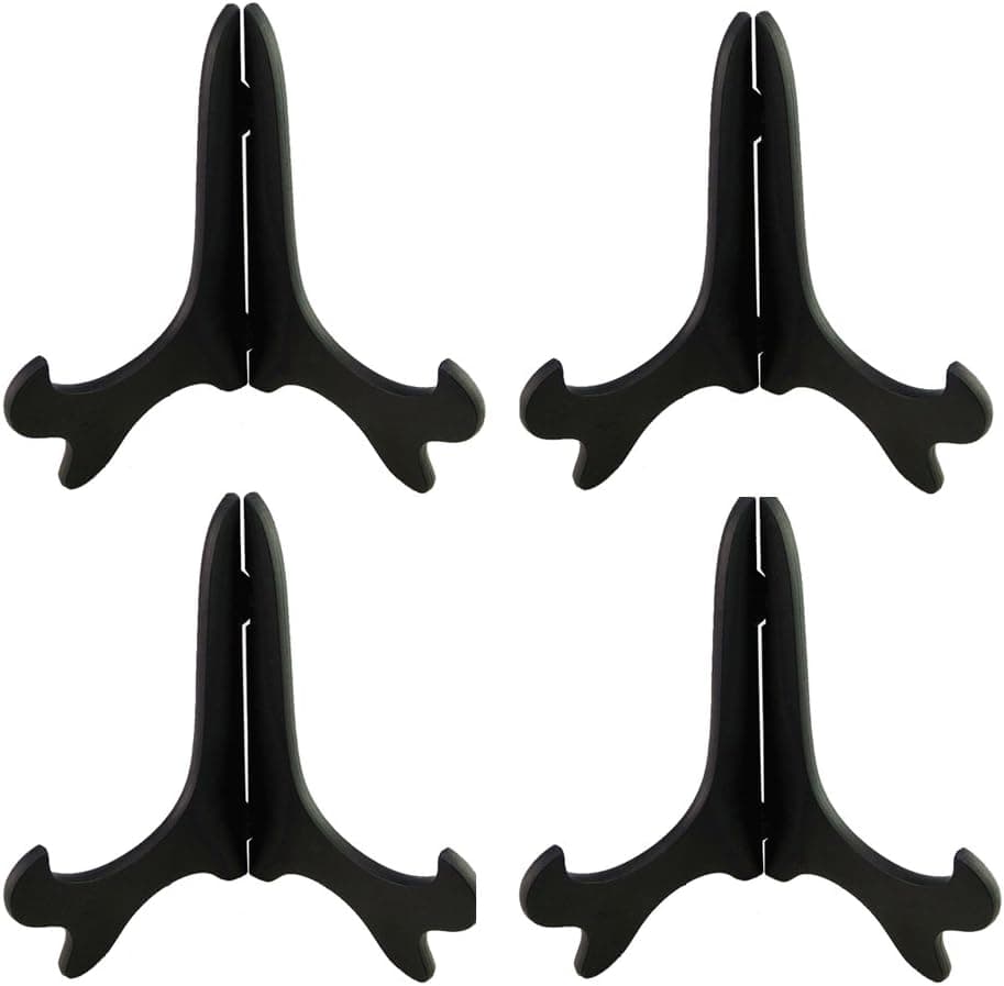 Artliving Black 4" Wood-Like Plastic Easels Plate Display Stands Picture Frame Stand Holder-Set of 4