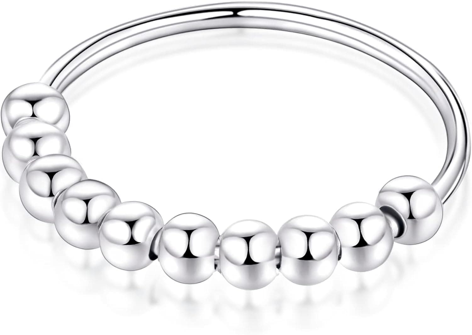 Anti Anxiety Ring for Women, 990 Sterling Silver Fidget Rings for Anxiety Spinner Ring Anxiety Ring with Beads Spinner Stress Relieving Ring for Women Men Jewelry