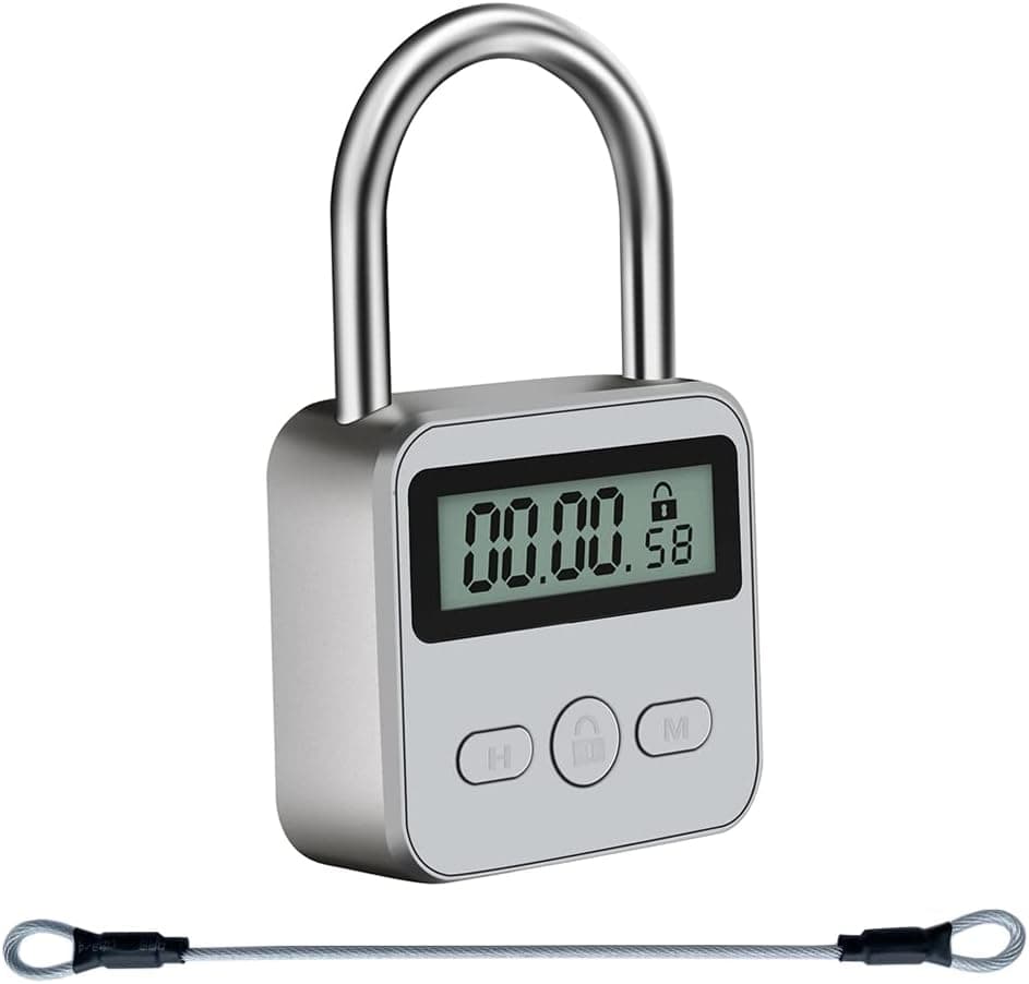 Metal Timer Lock, LCD Display Multi-Function Electronic Time, 99 Hours Max Timing, USB Rechargeable Timer Padlock(Silver)