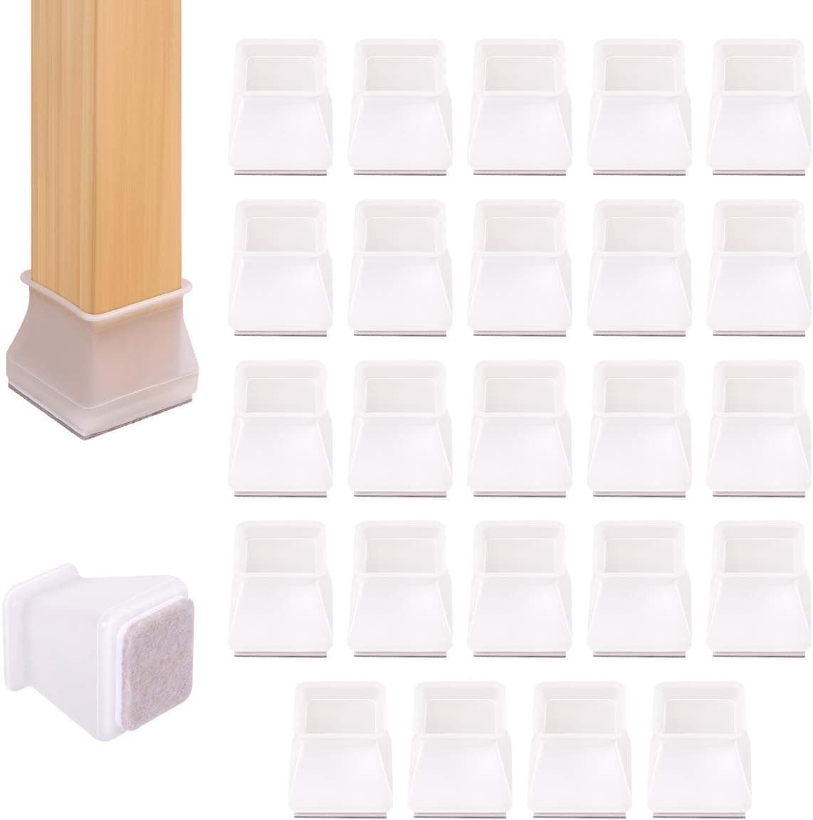 Ezprotekt Furniture Silicone Protection Cover, 24 Pack Square Furniture Table Feet Cups with Felt Pads Clear Bottom, Chair Leg Caps Floor Protector Prevents Scratches and Noise Fit: 1" - 1.4" (Square,Transparent)