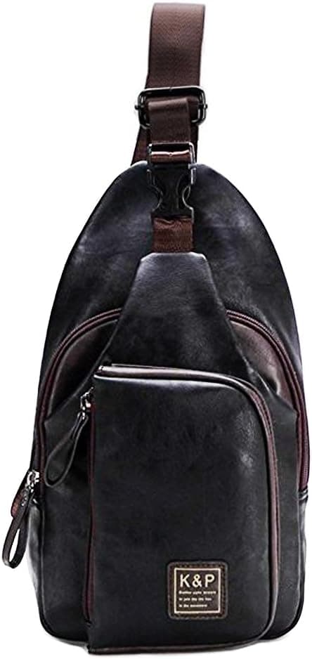 BesToo Unisex Mini-sized PU Leather Unbalance Backpack Sling Chest Bag Lightweight Travel Crossbody Daypack(Black X)