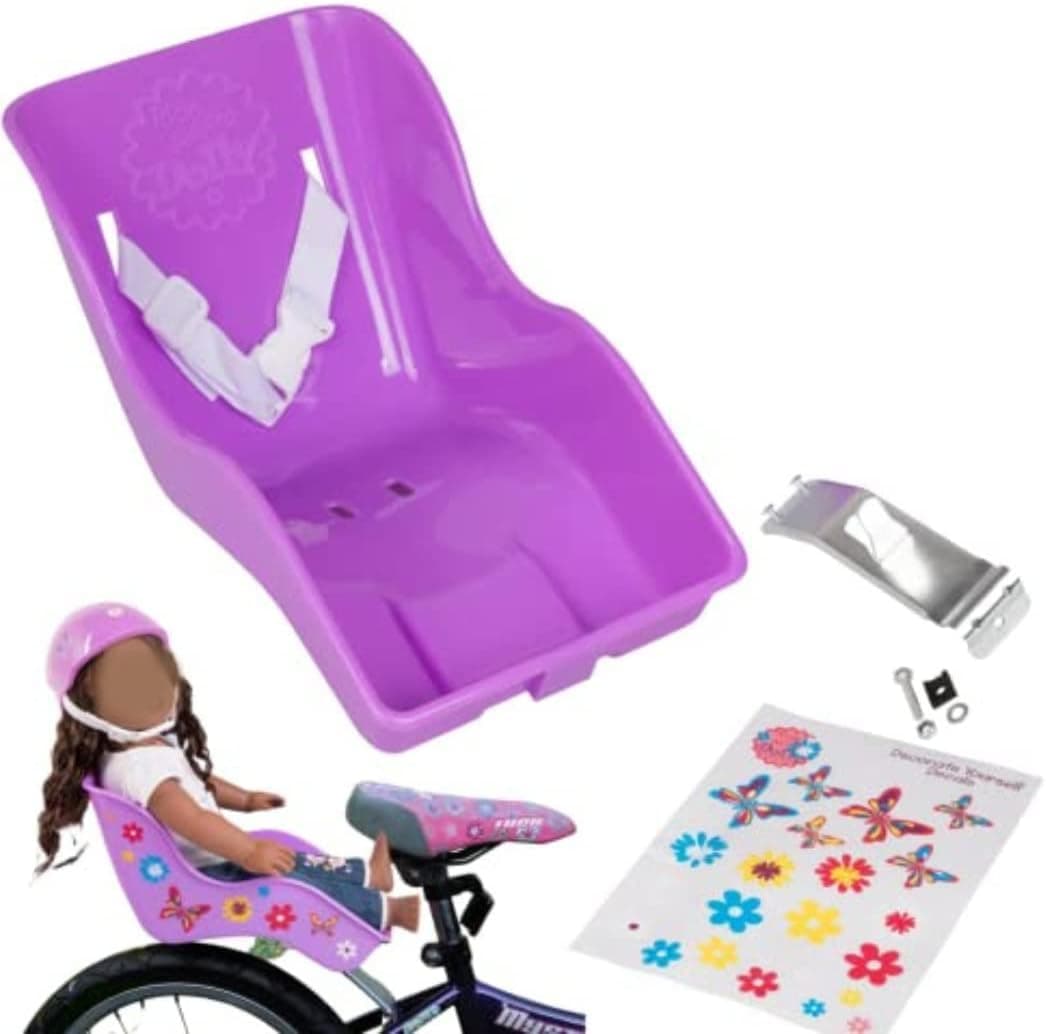 Ride Along Dolly Doll Bicycle Seat Bike Seat (Purple) with Decorate Yourself Decals (Fits Standard Sized Dolls and Stuffed Animals) - Purple