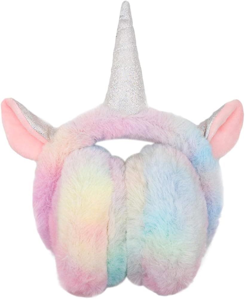 Ztl Foldable Unicorn Earmuffs for Girls Kids Women Soft Plush Winter Ear Warmers